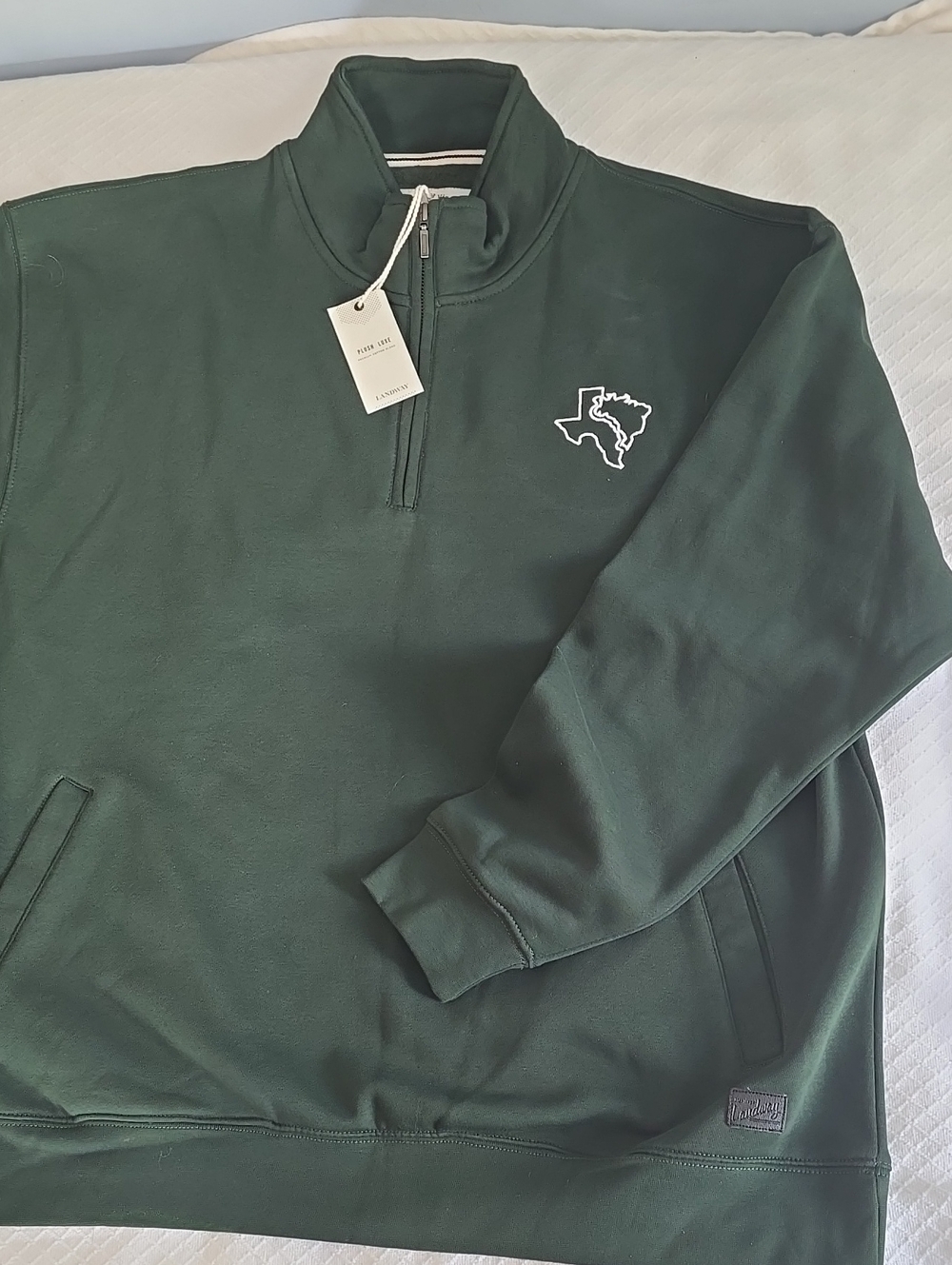 Landway Heritage Fleece Men’s Quarter Zip Pullover Texas Embroidery Dark Green